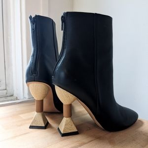 ASOS Black Leather Heeled Ankle Boots with Sculptural Wooden Heels